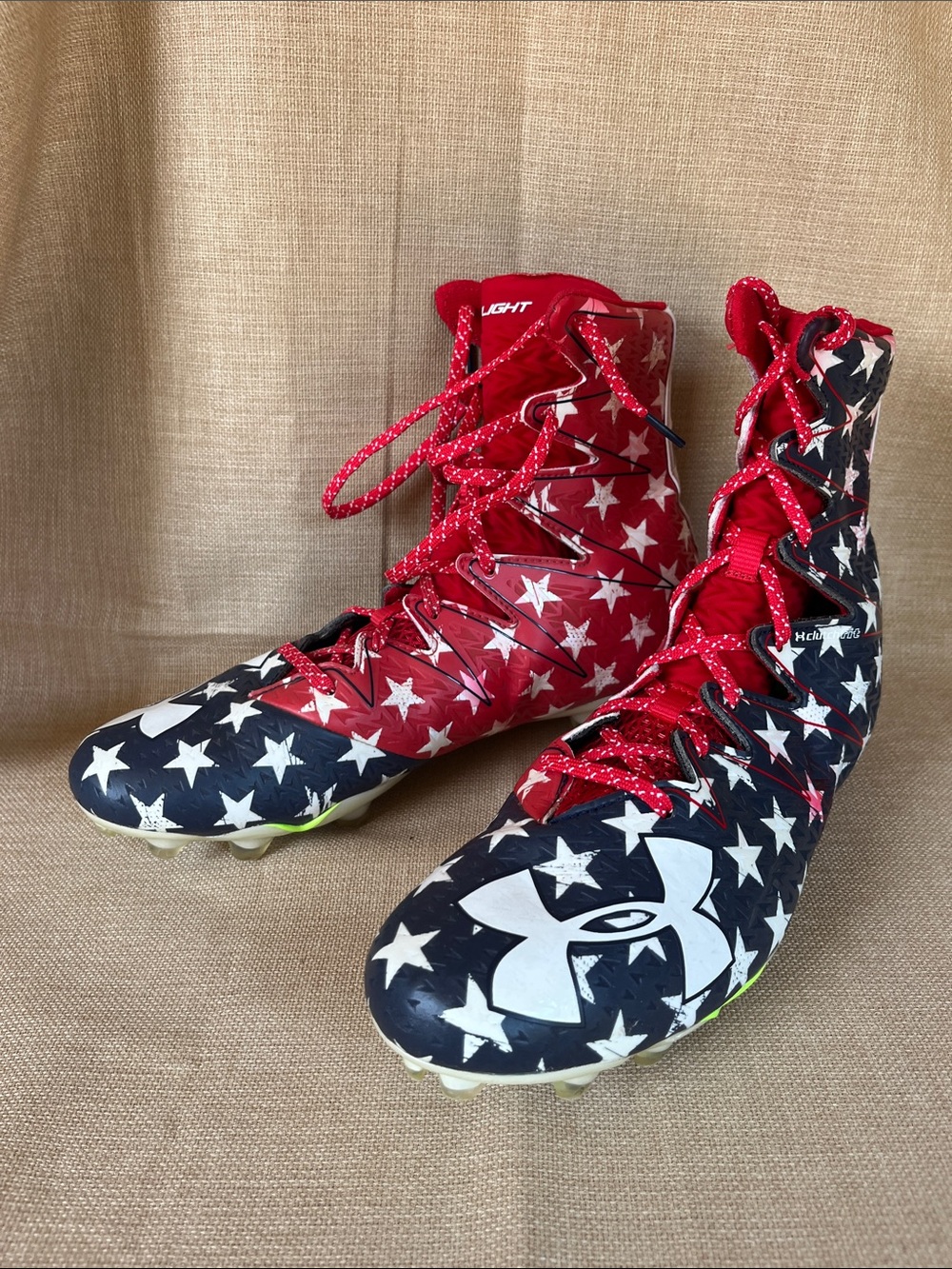 Under Armour Red, Navy & White Star High-Top Football Cleats
